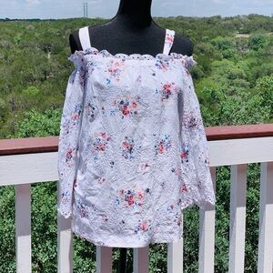 Loft Bohemian Embroidery White‎ Eyelet Top